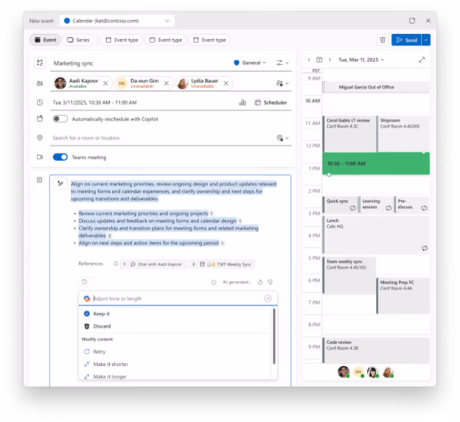 Screenshot of a Microsoft Outlook calendar event creation window for a