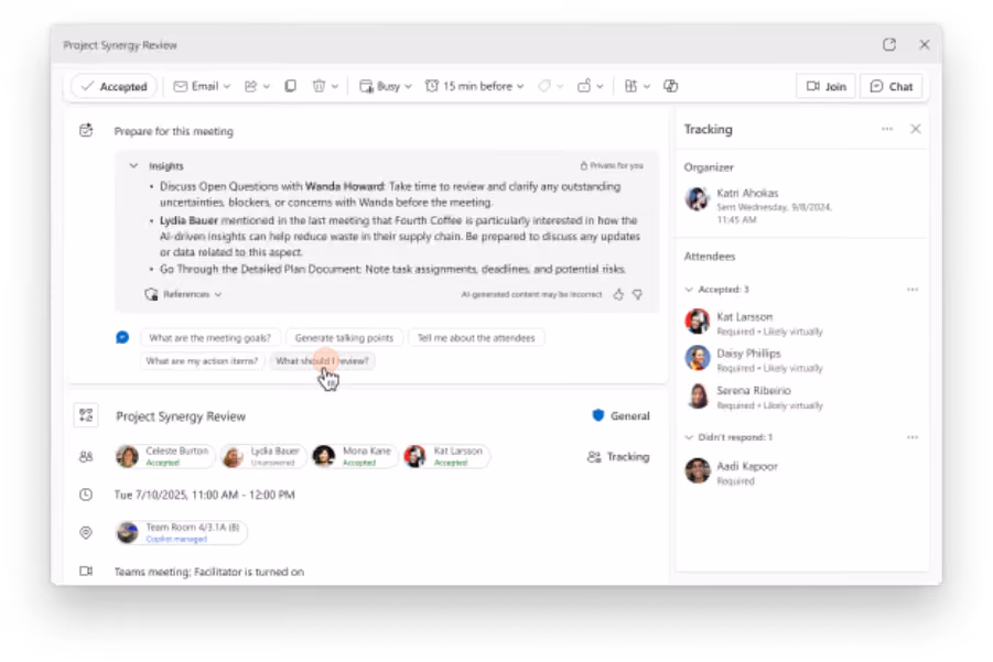 Screenshot of a Microsoft Outlook meeting details page for