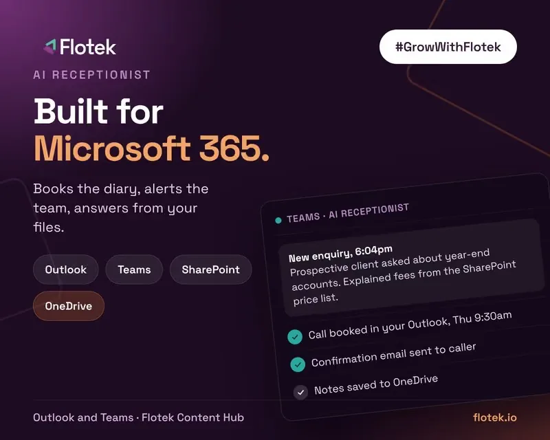 AI receptionist for Microsoft 365: Outlook, Teams, SharePoint and OneDrive