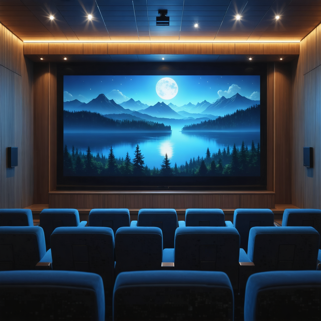 dramatic full feature home theater with a projector, lighting, seating and surround sound