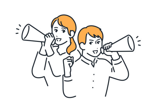 people making announcements over a loudspeaker