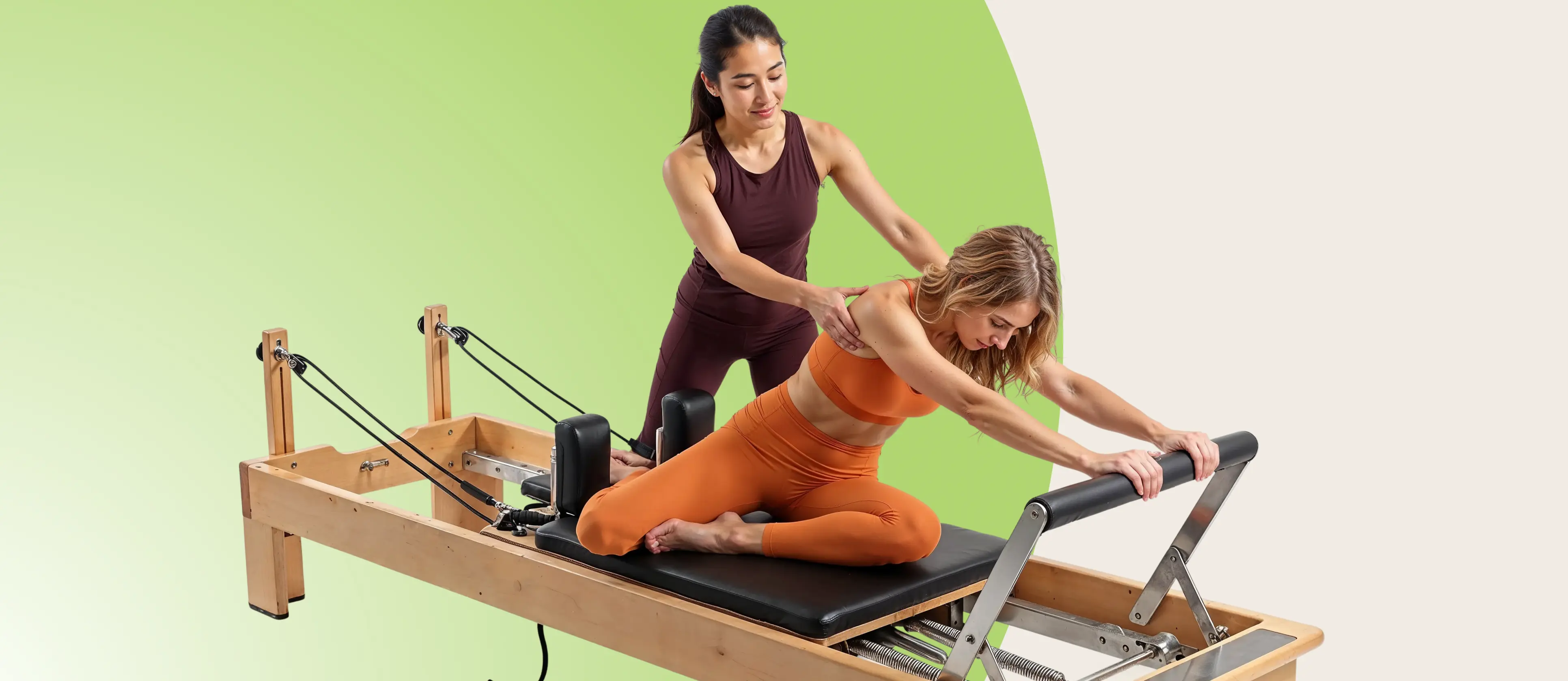 Woman doing a private Pilates session on a reformer