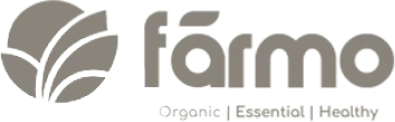 Fármo logo with a leaf icon and the words Organic, Essential, Healthy underneath.