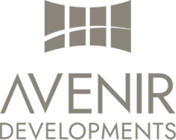 Avenir Developments logo with stylized window design above the text.