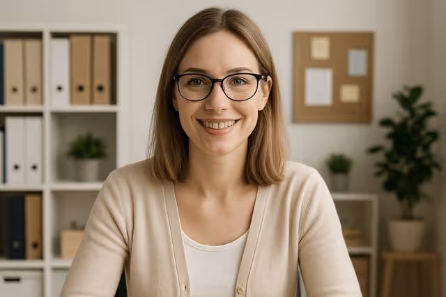 Lerncoach mit freundlichem Blick am Schreibtisch