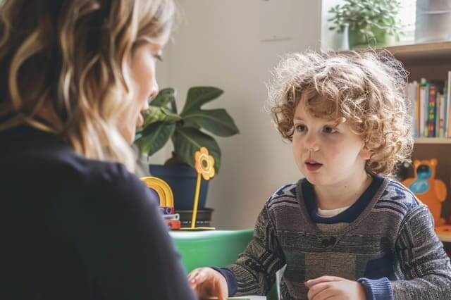 Kindercoach spricht mit Kind über die Ursache von Angststörungen