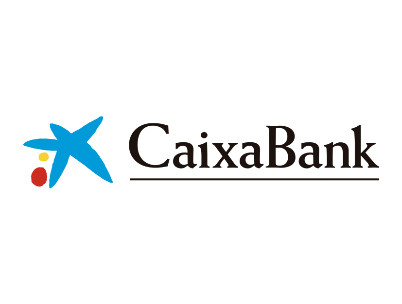 Logo de CaixaBank con estrella azul y puntos rojo y amarillo junto al nombre.