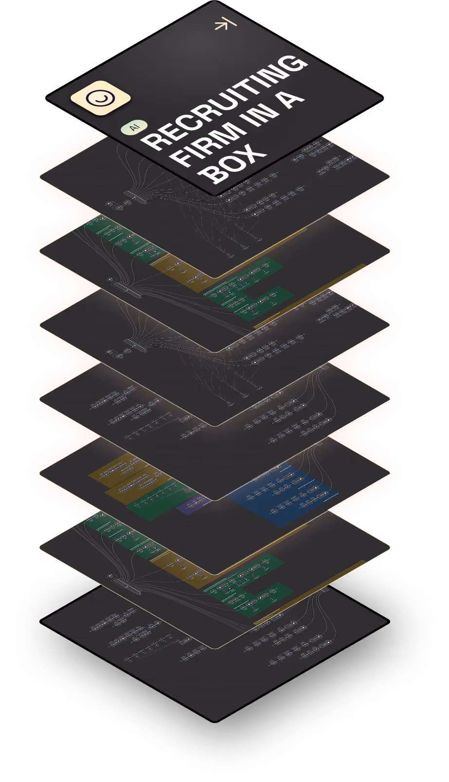 Layered graphic about recruiting process with circuit board design