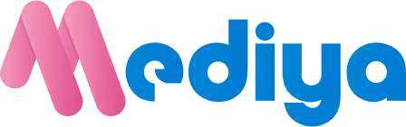Mediya logo with pink and blue stylized letterforms