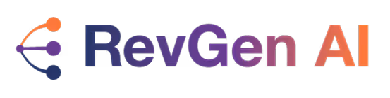 RevGen AI logo with colorful connected nodes and gradient text