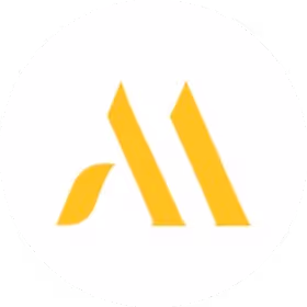 Yellow stylized letter M logo with geometric angular design