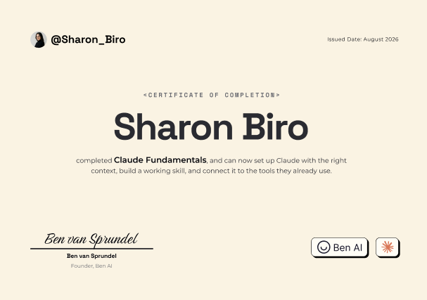 Example of a personalized Ben AI certificate of completion