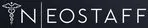 NEOSTAFF Logo mit stilisiertem N-Symbol in Weiß auf schwarzem Hintergrund.