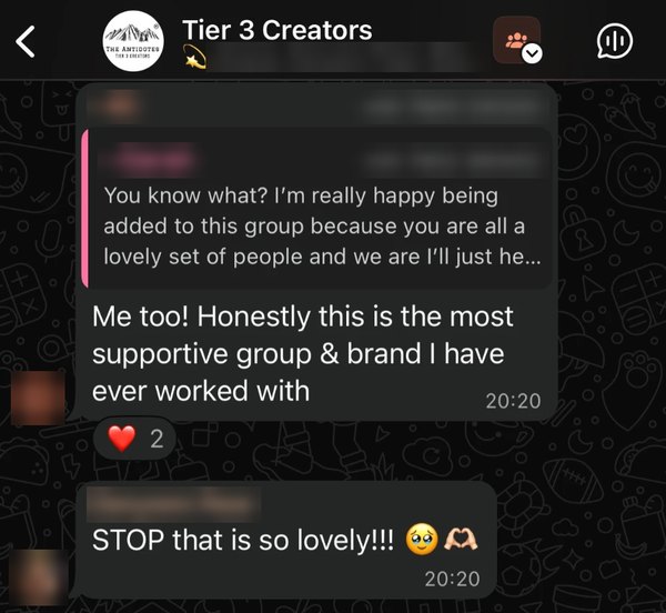 A creator: the most supportive group and brand I have ever worked with