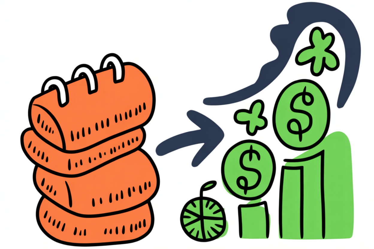 Illustration showing time blocks converting to financial value with directional arrow