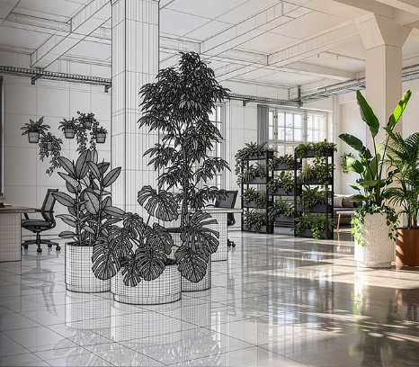 Design draft of office greenery.