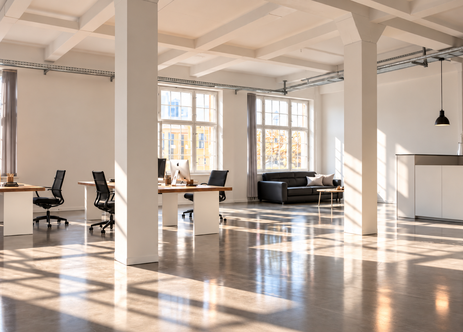 Before: an open-plan office with no plants