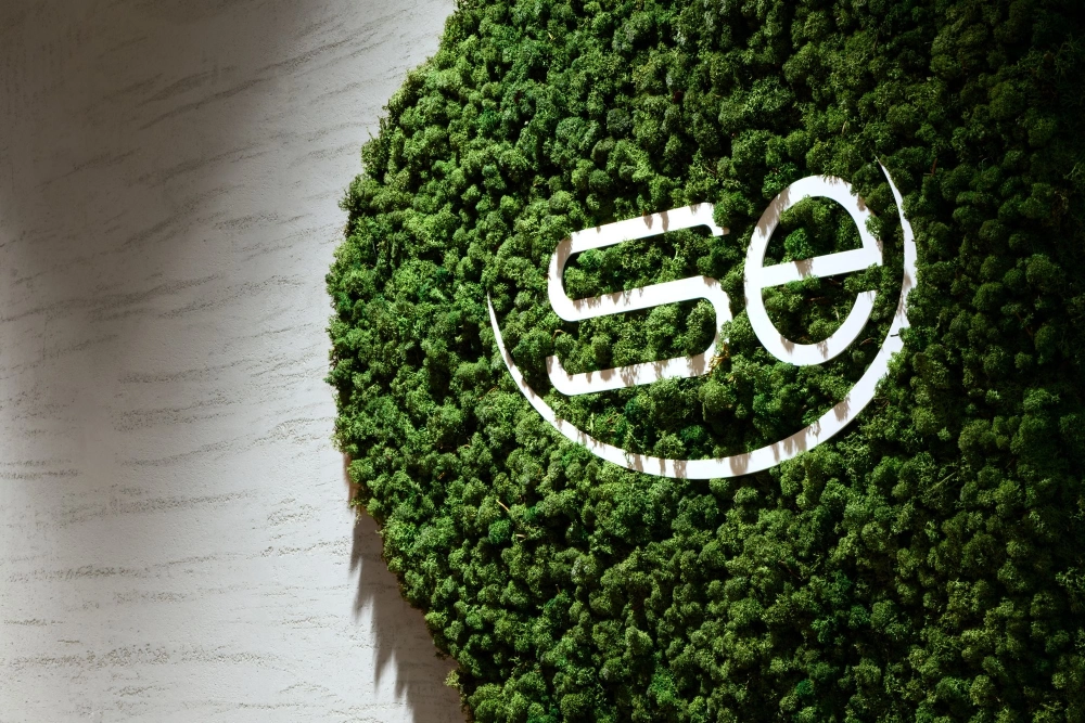 Handcrafted moss wall featuring the SecuritEase logo