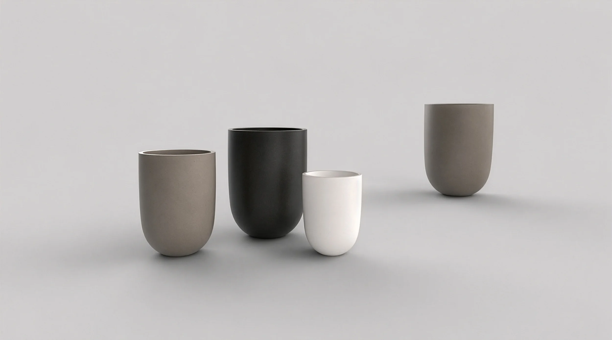 Dune planters in grey, black and white