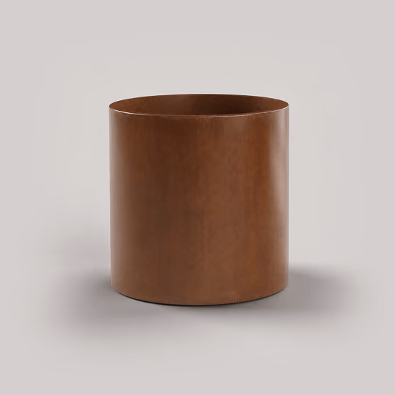 Oxide cylindrical planter with a rust-toned finish