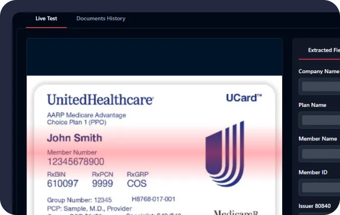 UnitedHealthcare AARP Medicare Advantage Choice Plan 1 PPO insurance card with member name John Smith and member number 12345678900.