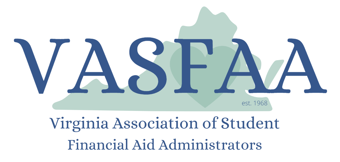 VASFAA logo with Virginia state silhouette and text Virginia Association of Student Financial Aid Administrators.