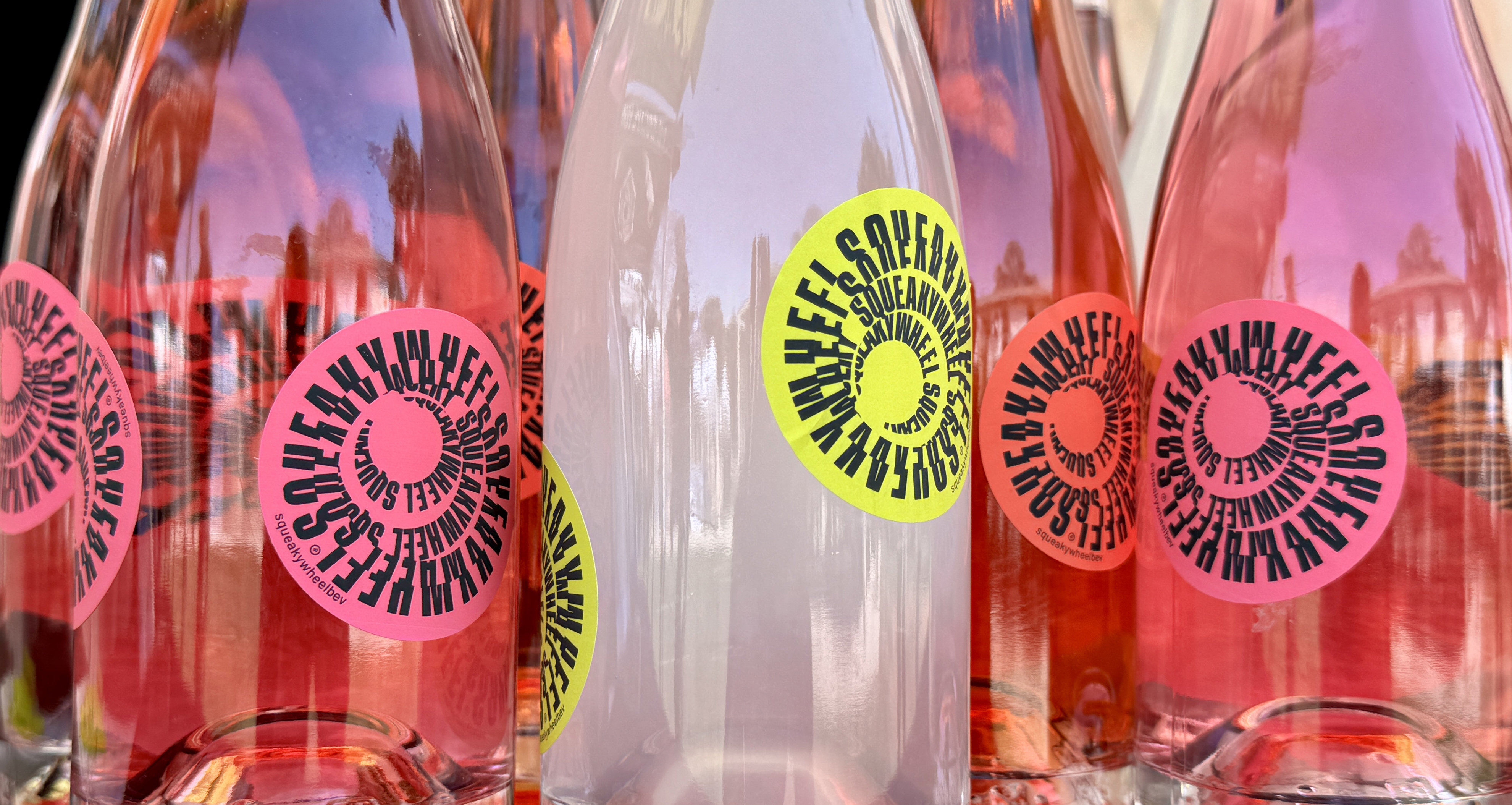 Close up of the natural color of the drinks in glass bottles. 