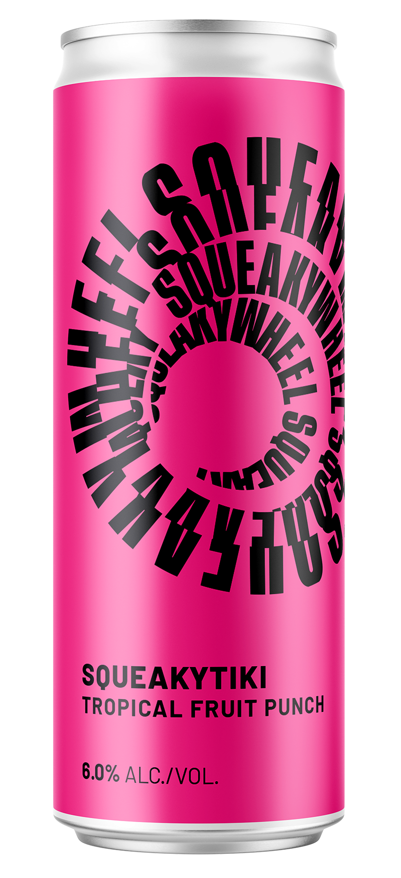 beverage can, bright pink and black, Tiki punch