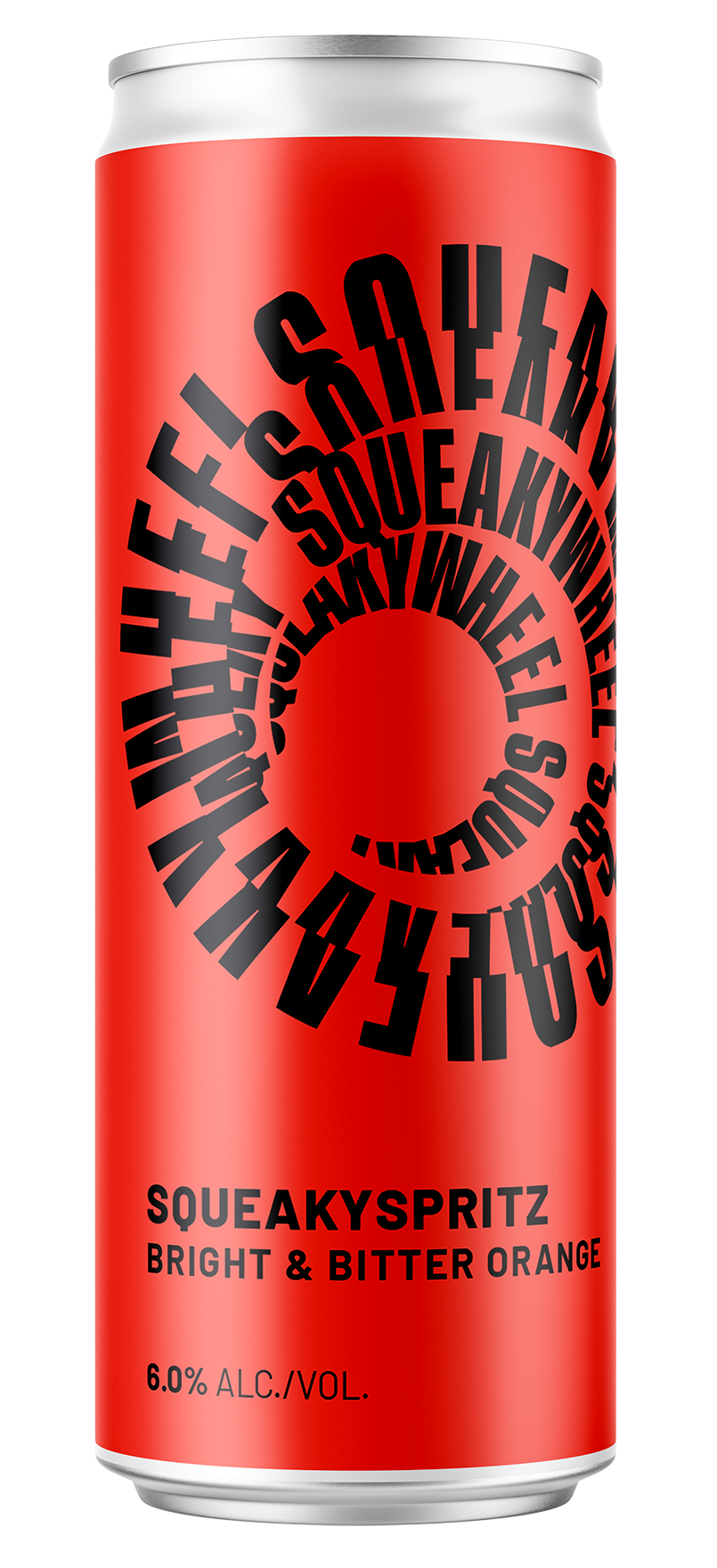 Beverage can, bright orange and black, spritz