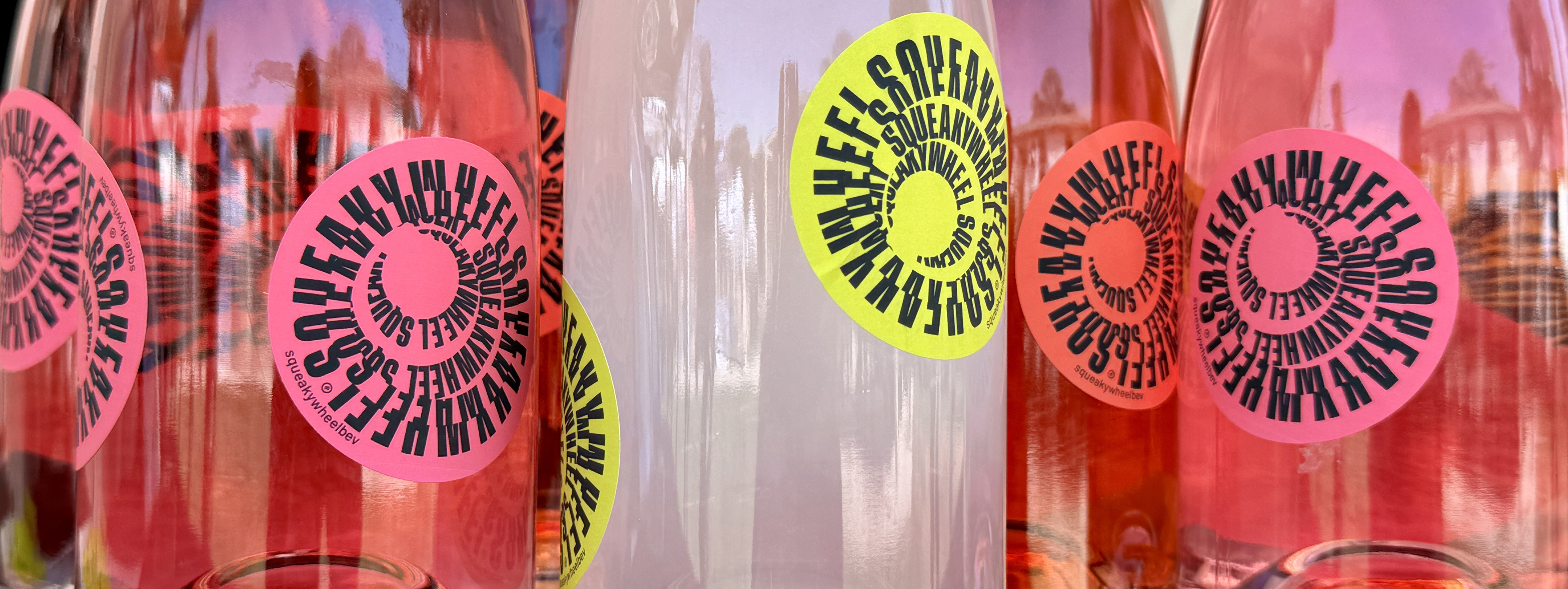 Close up of the natural color of the drinks in glass bottles. 