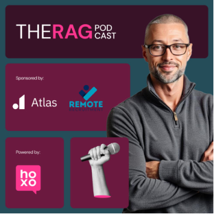Portrait of a man with glasses, arms crossed, next to The Rag Podcast logo and sponsor logos.