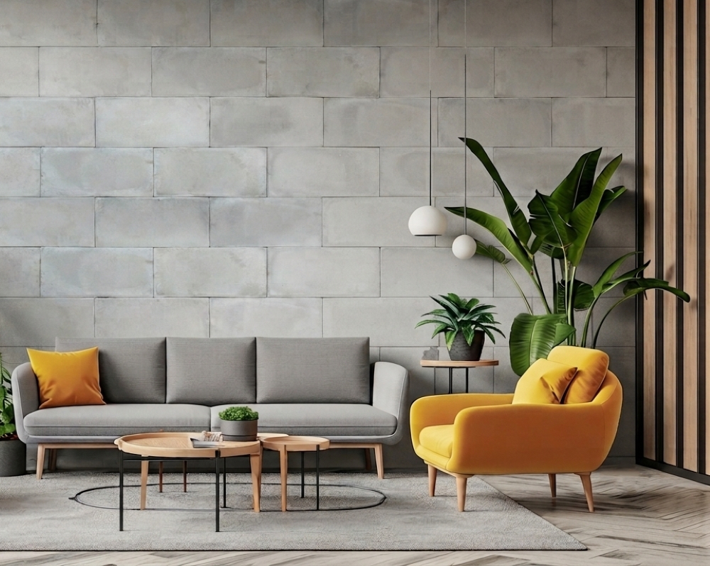 Ambiente decorado con piedra Sillar Niebla de Perdura Stone