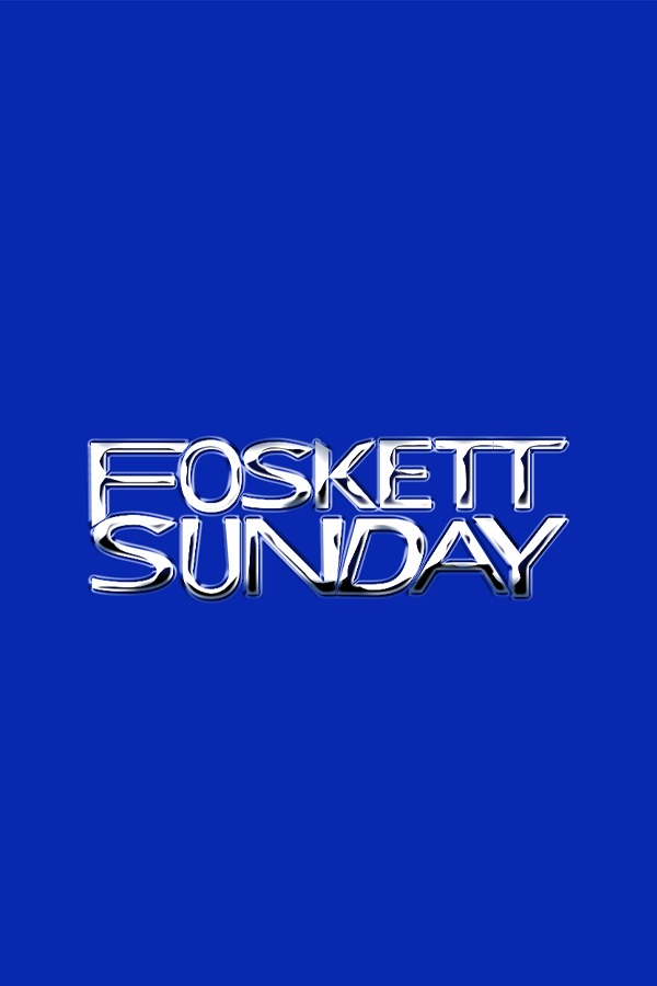 Blue background with bold chrome-style metallic text in the center reading 'Foskett Sunday