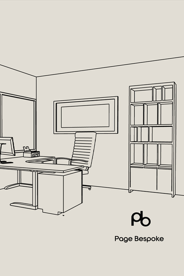 illustration for page bespoke of a furniture design. desk and storage space