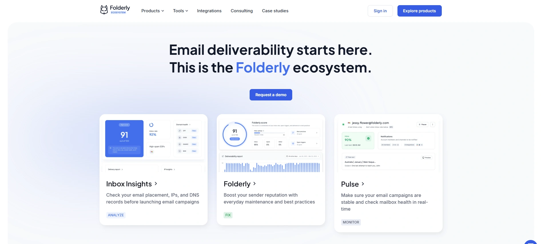 Folderly email deliverability dashboards.