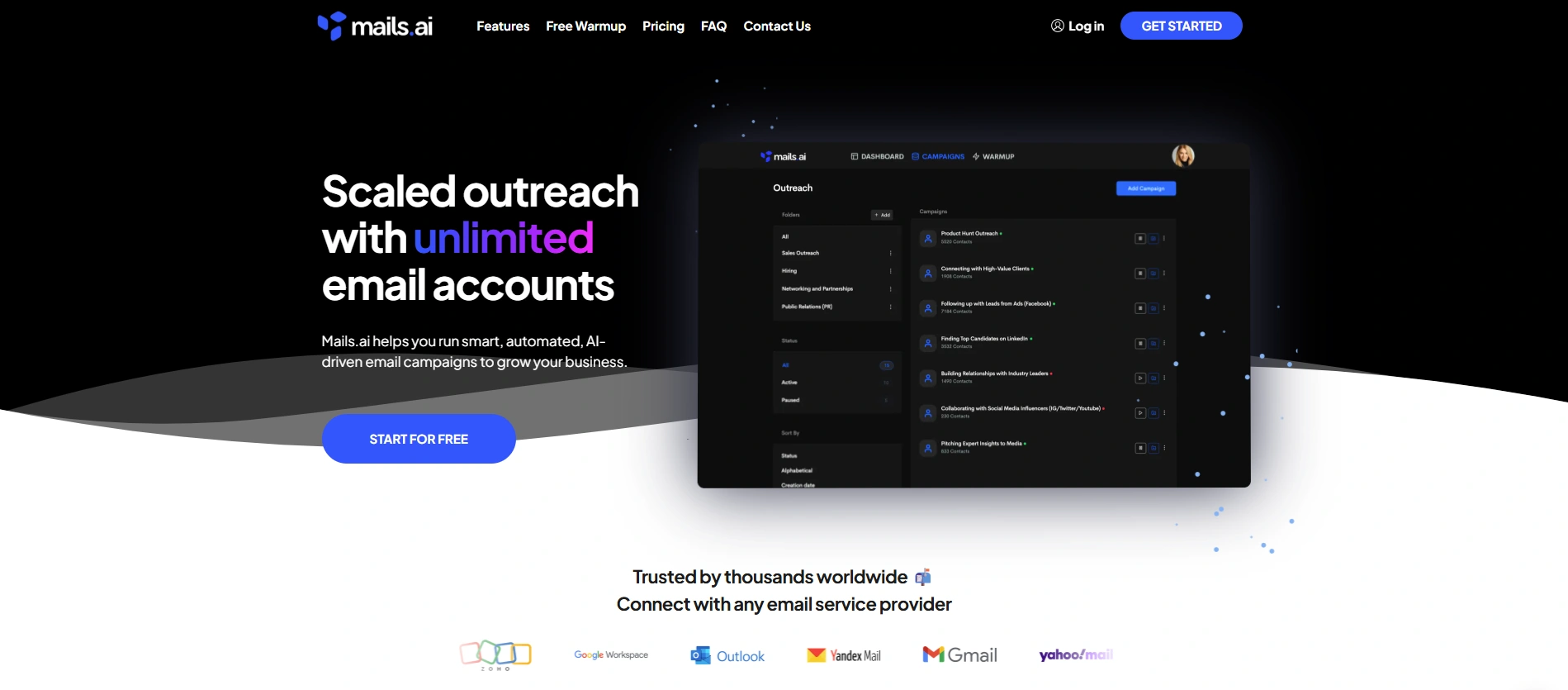 Mails.ai email outreach dashboard.