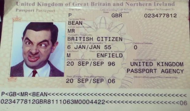 the passport of Mr Bean