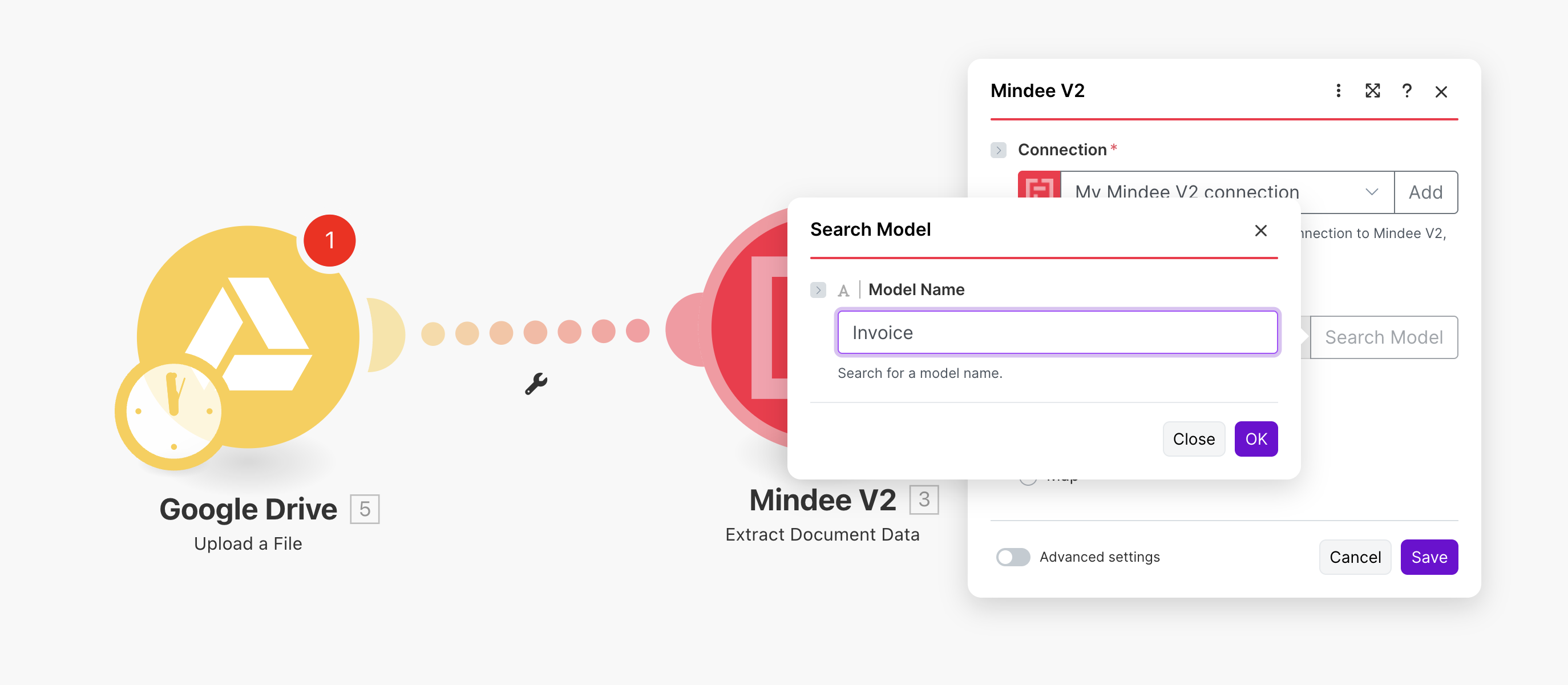 the Invoice model of Mindee on Make