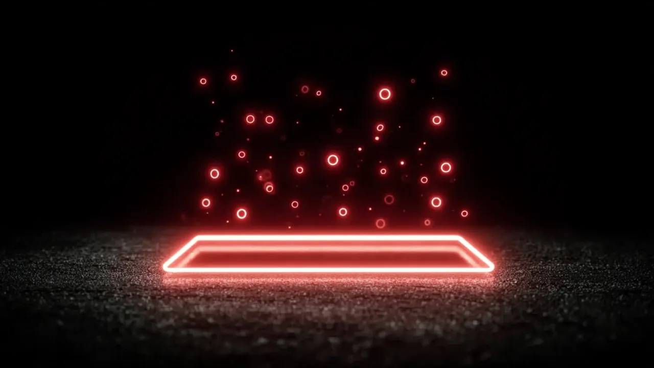 Minimalist vector art of a document silhouette, a single thin horizontal glowing red #FD3246 line passing through it, tiny circular data nodes floating upwards from the paper, simple abstract geometry, matte finish, soft professional gradients, isolated on a dark charcoal background, clean lines, ultra-minimalist