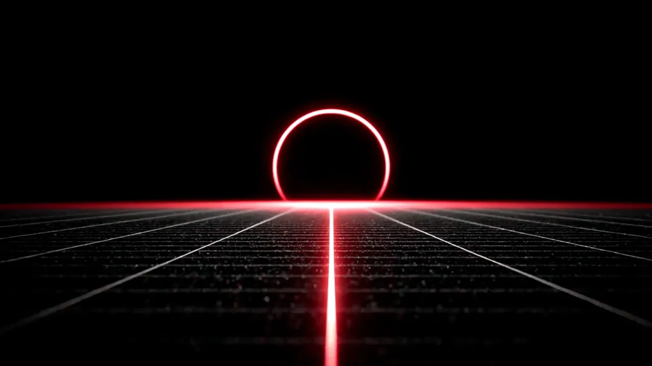 Minimalist abstraction of a vast, precise grid of thin lines with a single, solid circle positioned at a critical junction. Simple shapes, conceptual representation of oversight and human verification in an automated system