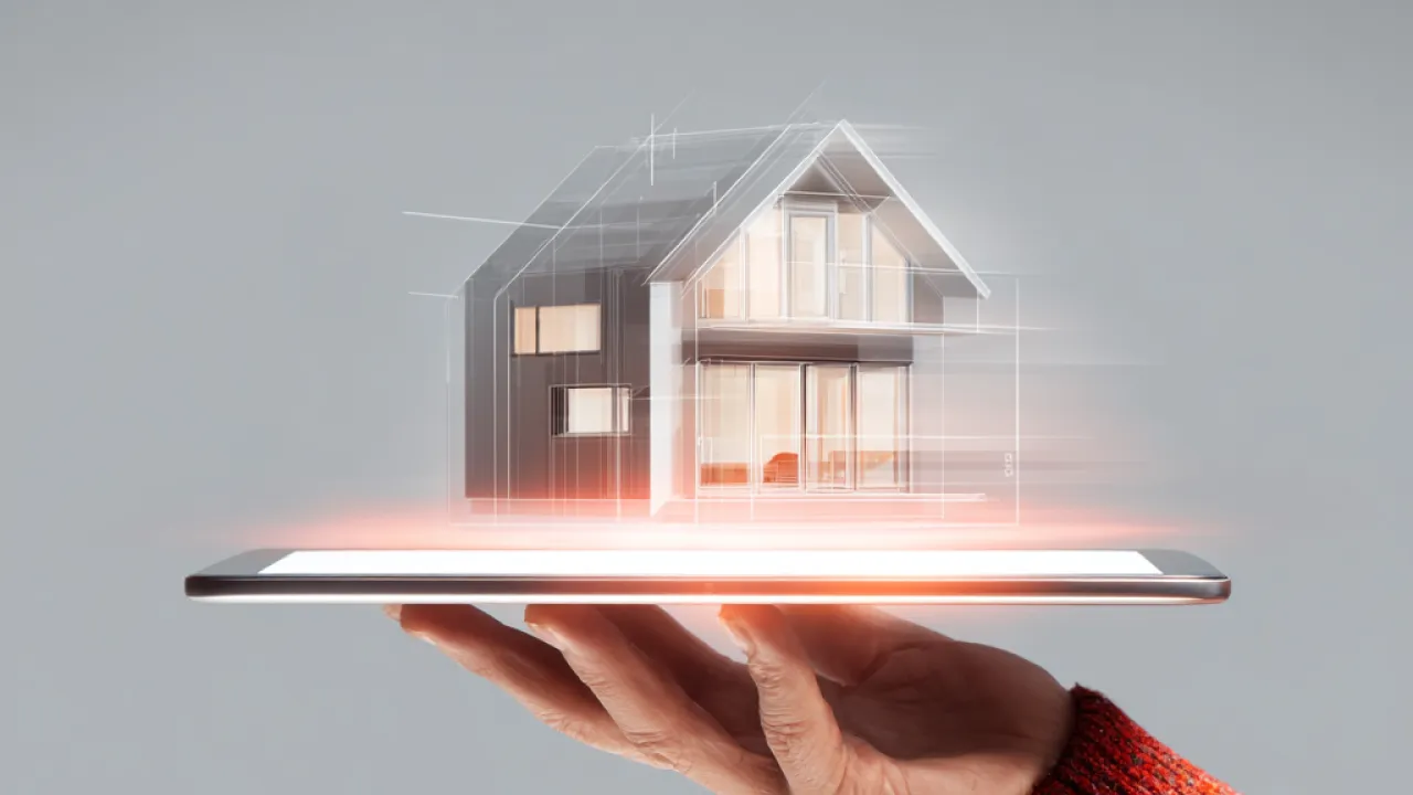 Hand delivering house in a futuristic manner