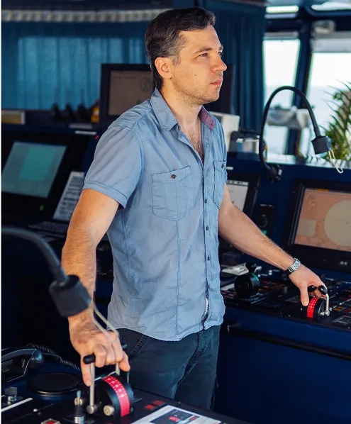 Person in a ship's control room