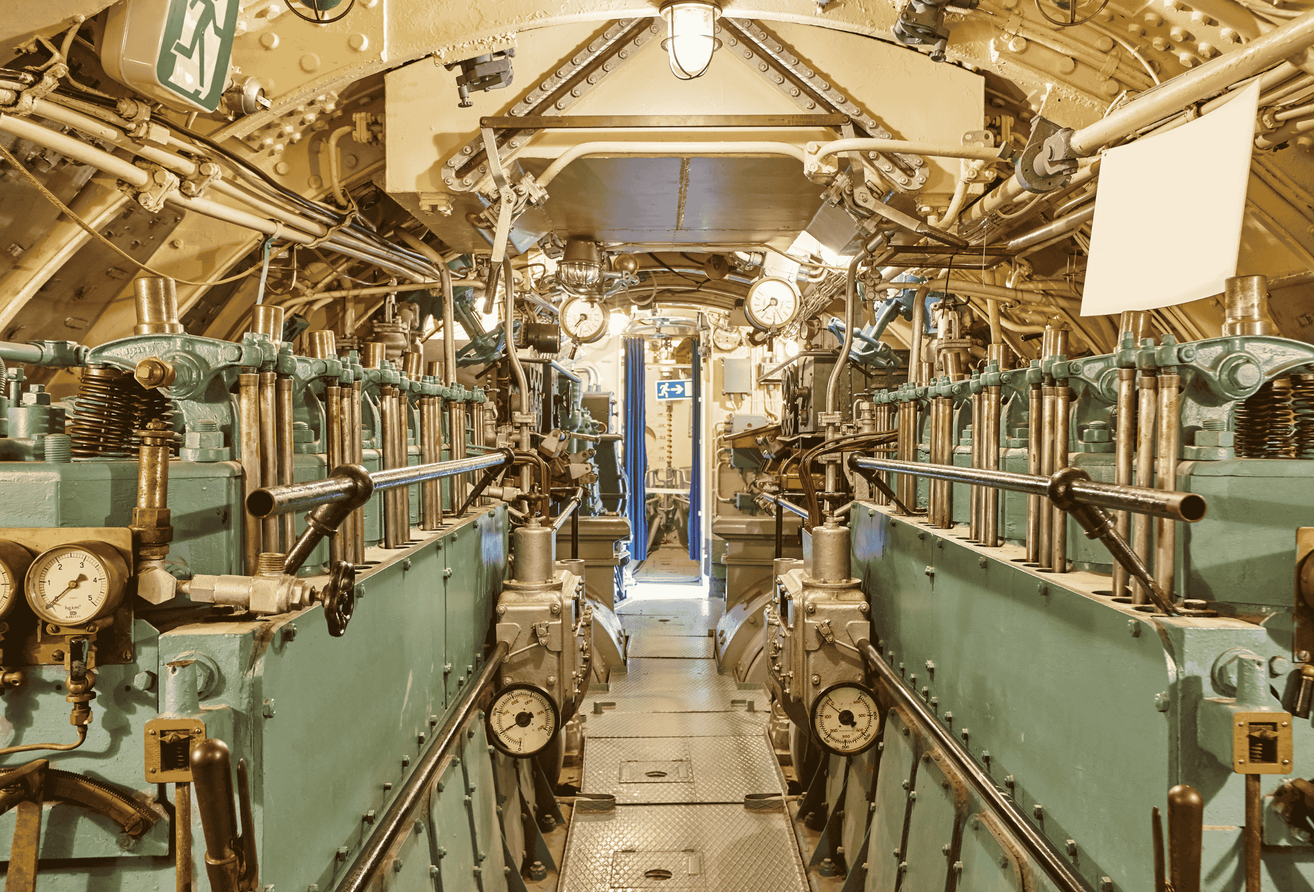 The inside of a ship's engine room