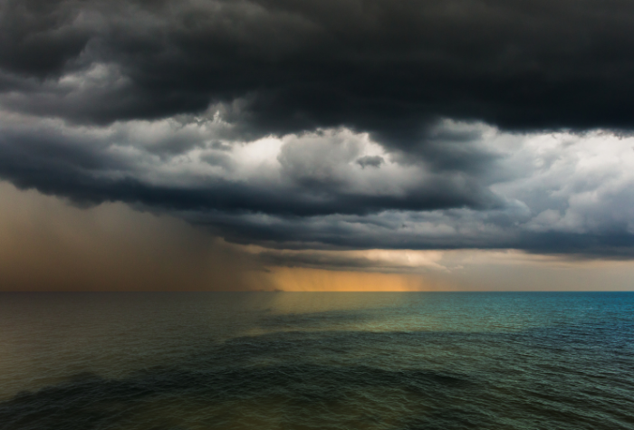 Rain storm over the ocean