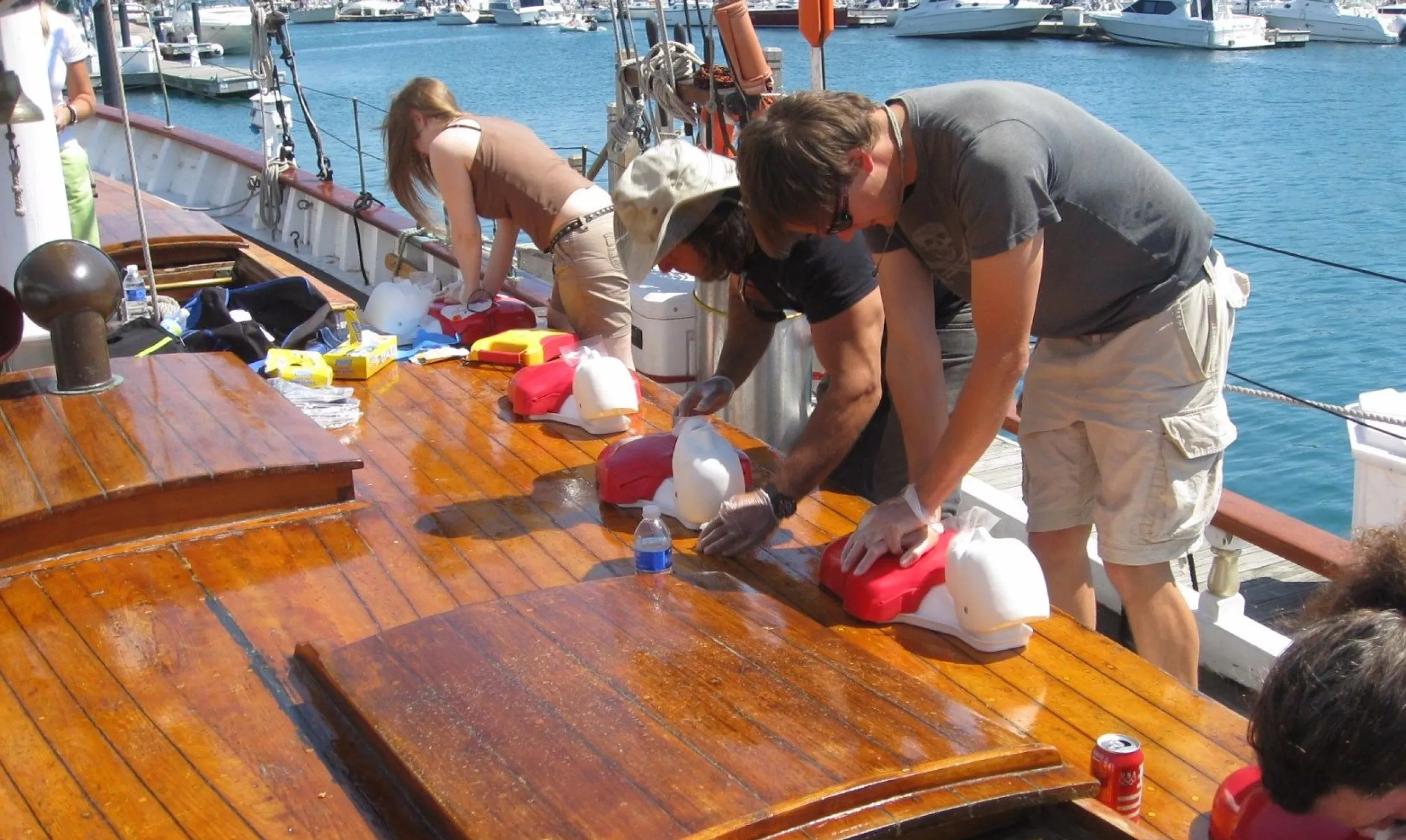 People on a boat doing CPR training