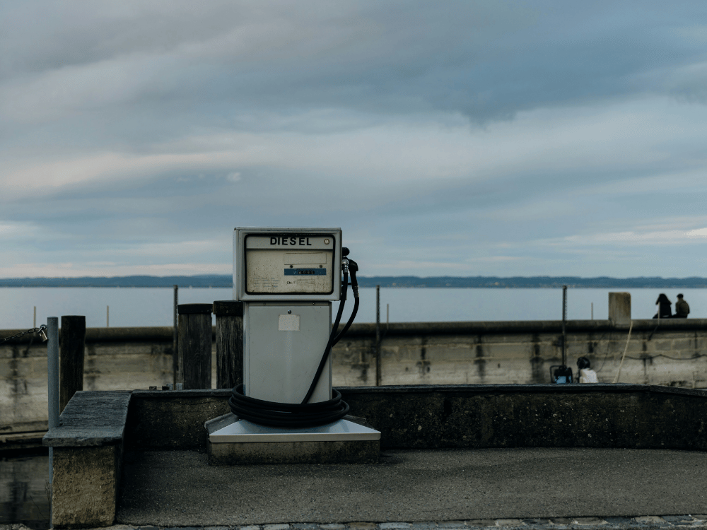 a close-up of a marine fuel pump with visible price