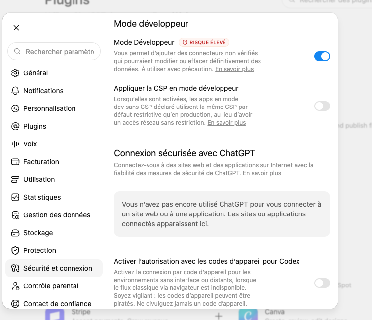Activer le mode développeur dans ChatGPT