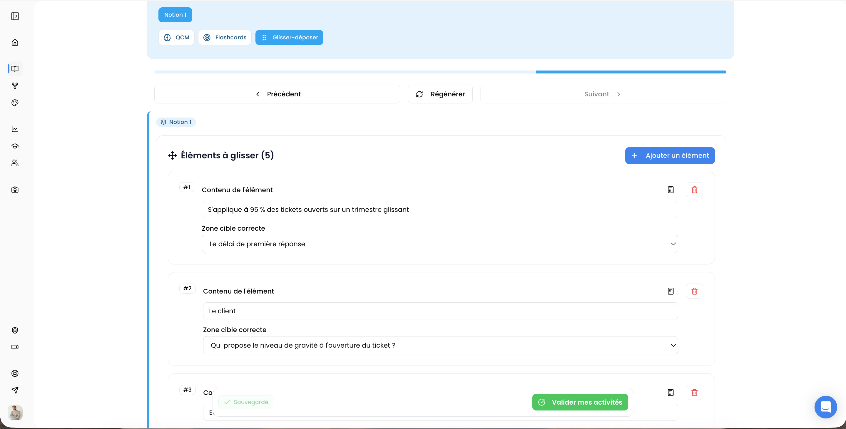 Validation ou modification d'une activité générée par l'IA
