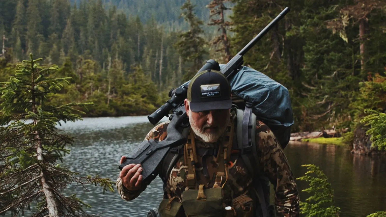 Christensen Arms carbon fiber hunting rifle in mountain terrain