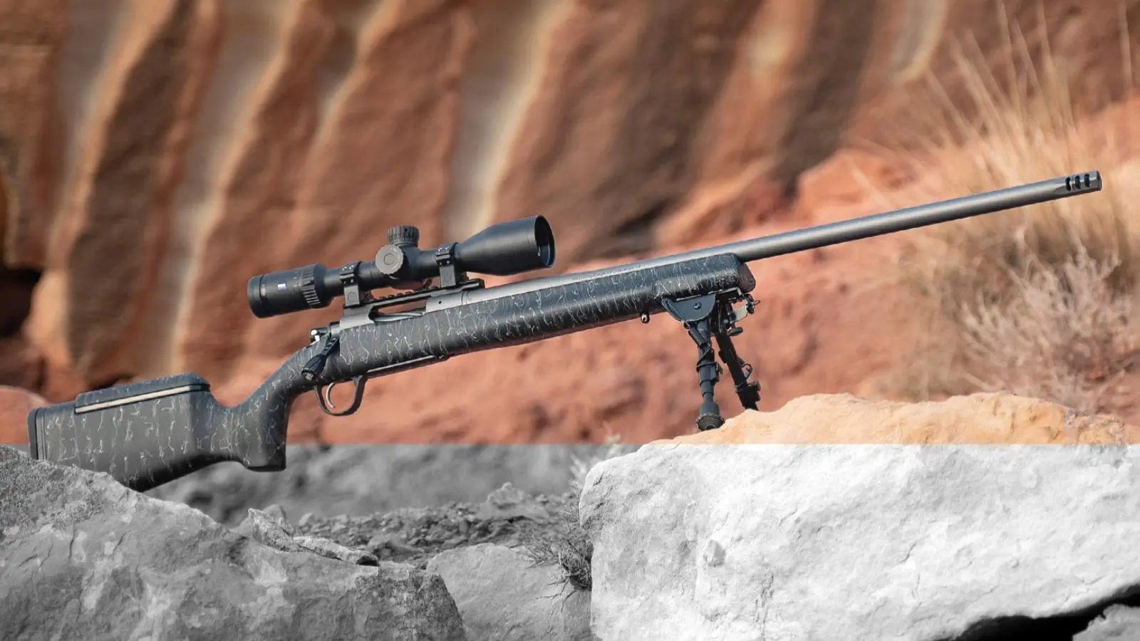 Christensen Arms precision rifle with carbon fiber barrel on bipod